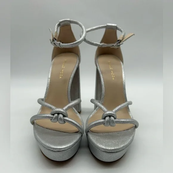Pelle Moda Silver Metallic Suede Platform Heeled Sandals Size 6.5 New With Box - Picture 6 of 13
